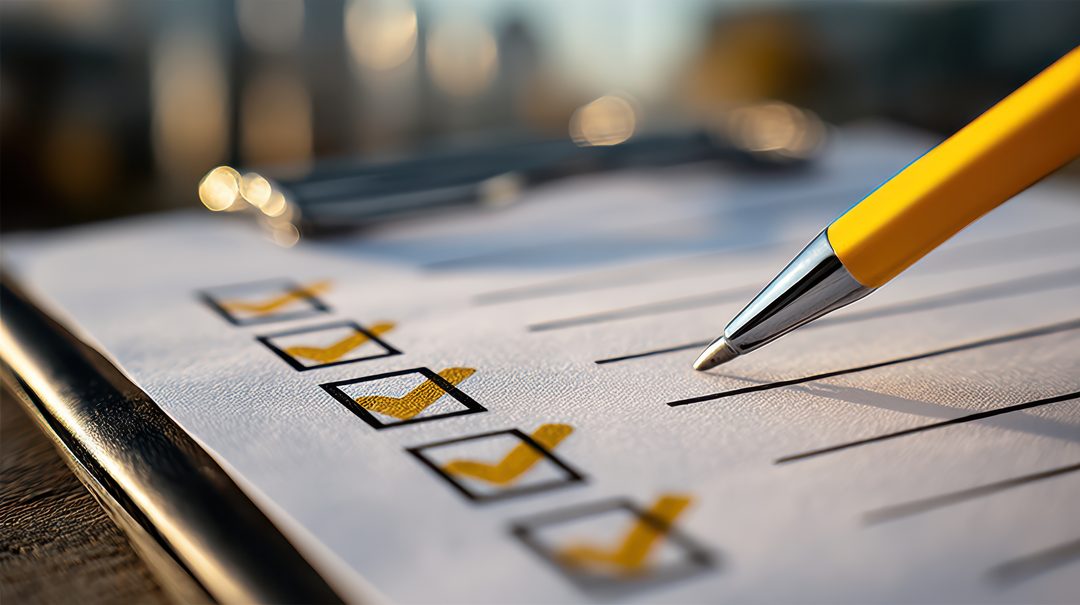 Checkliste wird mit Stift abgehakt